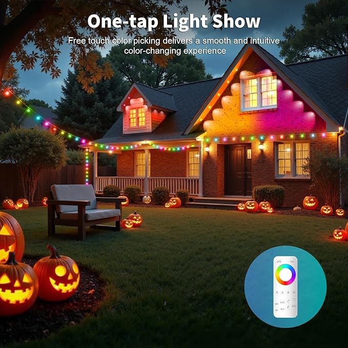 Permanent Outdoor Lights RGB Smart IC 100FT/50LEDs Decor IP68 Waterproof Music Sync Eaves Lights with Remote&APP Control Suitable for Holiday Decoration Christmas Garden Party Decor Deck