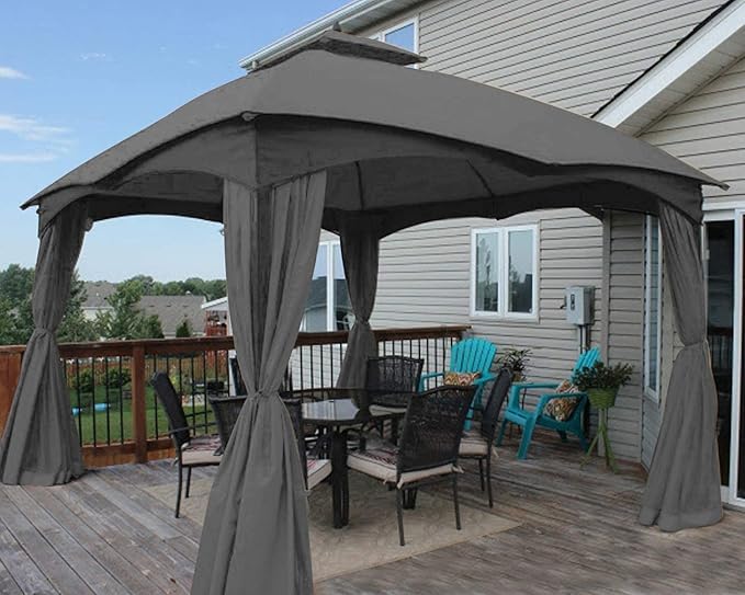 Eurmax USA High Performance Replacement Canopy Top for Lowe's Allen Roth Heavy Duty Gazebo Roof Gazebo Top with Air Vent 10X12 Cover #GF-12S004B-1, Replacement Top Only（Gray）