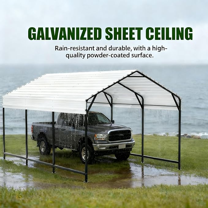 10x15 FT Metal Carport Heavy Duty Steel Roof All-Weather Multi-Use Outdoor Car Shelter Canopy for Car, Boat & Tractor
