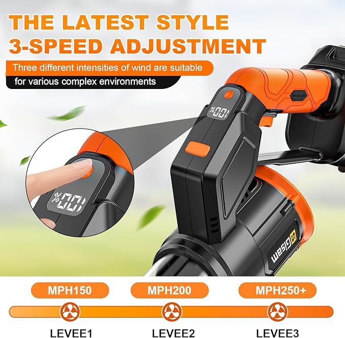 Electric Leaf Blower Cordless -850CFM, 250+MPH, 3000W Brushless Leaf Blower with 2¡¿6.0Ah Batteries, 180¡Æ Rotatable 2-in-1 Handheld Blower, 3-Speed for Lawn Care/Yard/Car/Patio