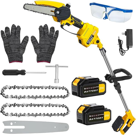 2 in 1 Cordless Pole Saw & Mini Chainsaw, 6-inch Brushless Electric Chainsaw with 2 Battery, 5.9 Ft MAX Reach Pole Saws for Tree Trimming, Tree Branch Cutter