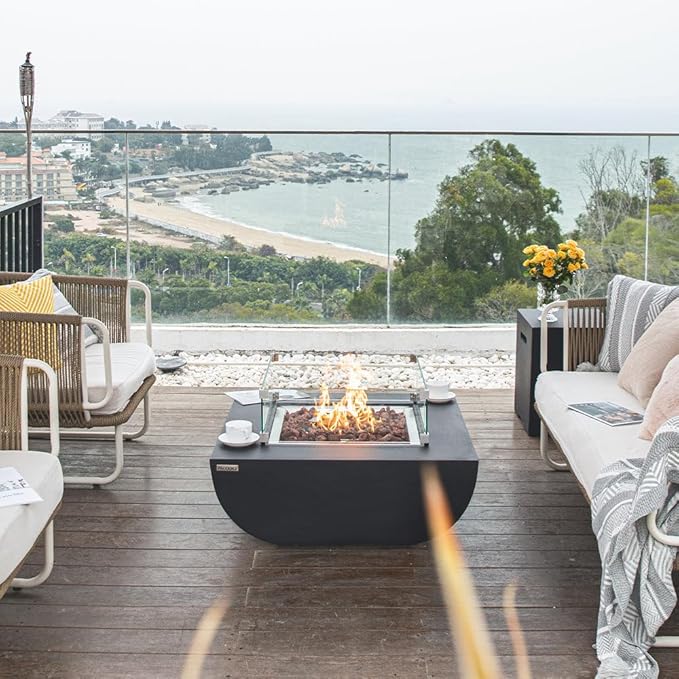 Aurora Fire Table Outdoor Fire Pit 34 x 34 Cast Concrete Firepit Includes Lava Rocks 45,000 BTUs Outdoor Fireplace for Patio Furniture Set, Deck, Porch, Outdoor Heater - Liquid Propane