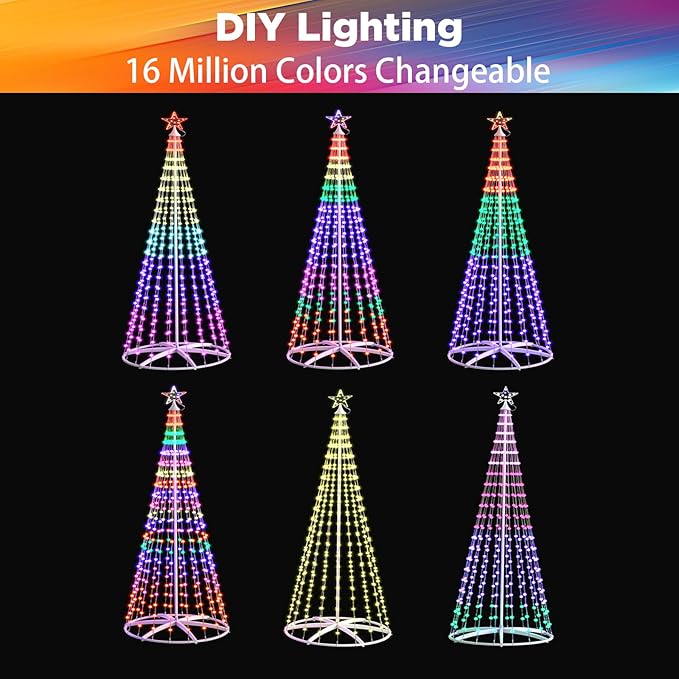 Christmas Tree with Lights, 7.2 FT 352 LED Smart Color Change, Bluetooth App & Remote Control, Timer Music Sync, DIY RGB Outdoor Christmas Tree Show for Christmas Decorations