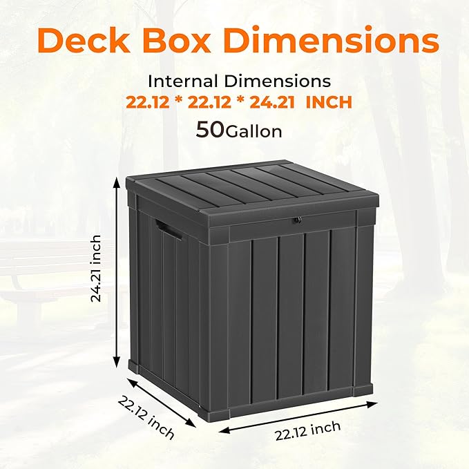 Mersco 50 Gallon Double-Wall Resin Deck Box - Lockable Waterproof Outdoor Storage Box, 515lbs Capacity & Doubles as Seating for Patio Furniture - Garden Tools, Pool Accessories (Black)