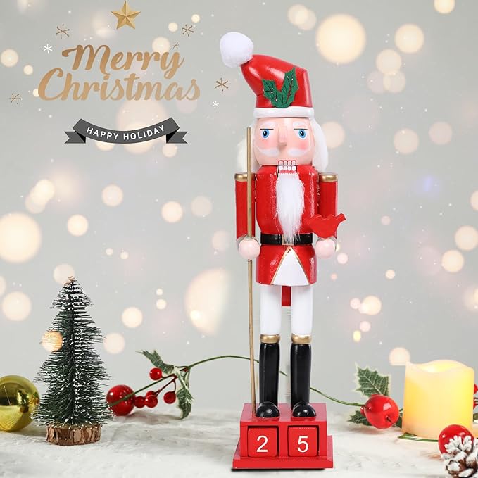 Christmas Nutcracker Decorations Nutcracker Figure 12 Inch Wooden Nutcrackers Cardinal Nutcracker Soldier for Table Desktop Home Christmas Decor Xmas Indoor Decor Cardinal