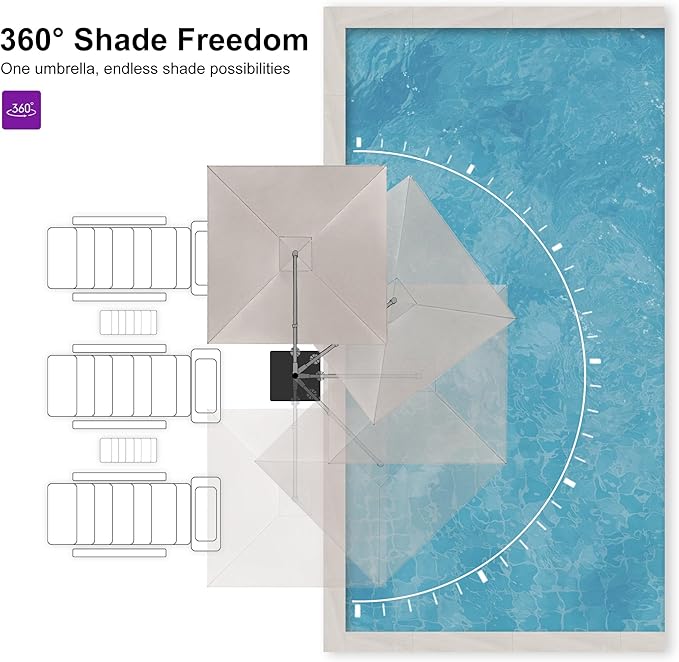 PURPLE LEAF 8 FT Cantilever Patio Umbrella Outdoor Aluminum Offset Square Umbrella with 3 Years Fade Resistance Recycled Fabric and 360-degree Rotation for Deck Pool Garden, Sand Dune
