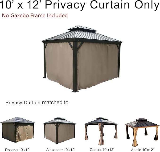 Kozyard Privacy Curtain Outdoor Waterproof Sidewall for Hardtop, OEM Replacement for Patio Gazebo Curtains - Alexander, Caesar, Rosana, Apollo (10ft x 12ft, Brown