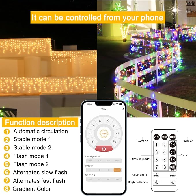 Christmas String Lights Outdoor, Warm White to Multicolor 98ft 1280 LEDs with App and Remote Control for Outside Yard Patio Eave Decorations