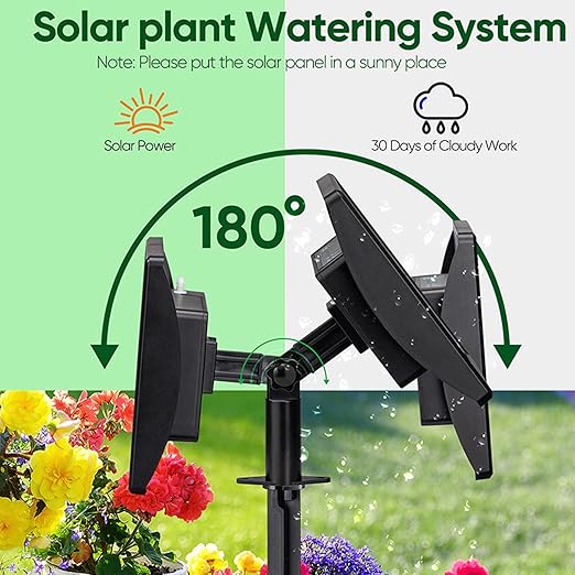 Automatic Plant Waterer Indoor, Drip Irrigation Systems for Potted Plant, Solar Powered Vacation Plant Watering Devices with Battery Alerts and Timer for for Housplants, Garden Irrigation