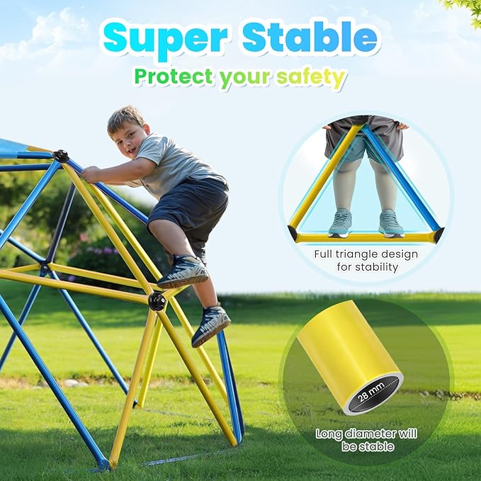 Zupapa Experience Ultimate Fun with The 2025 Upgraded Decagonal Geo Dome Climber - Supports 1000LBS Outdoor Playset and Easy Assembly Play Equipment for Kids (Blue, 9FT)