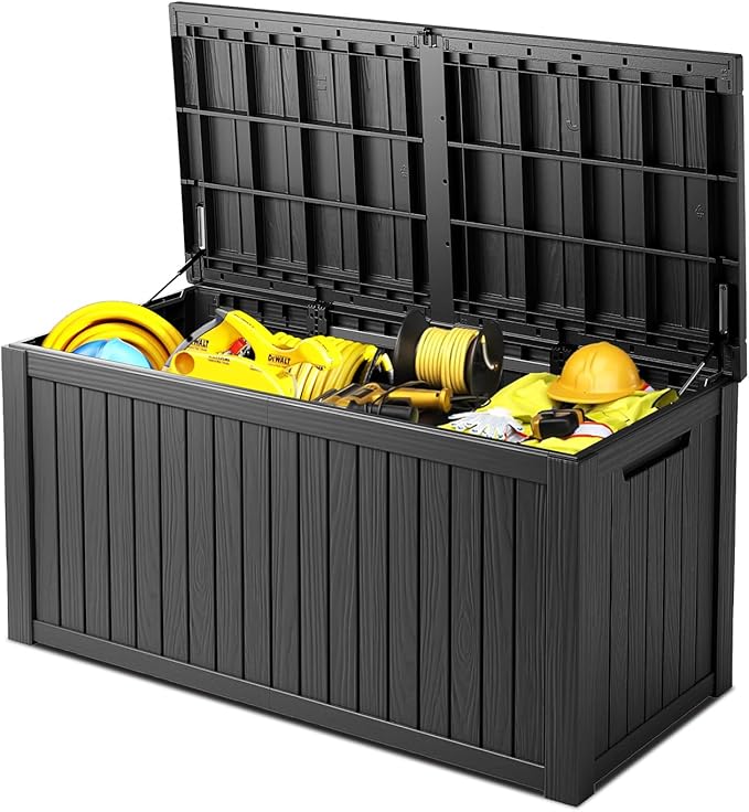 Mersco 200 Gallon Double-Wall Resin Deck Box - Lockable Waterproof Outdoor Storage Box, 1000lbs Capacity & Doubles as Seating for Patio Furniture - Garden Tools, Pool Accessories (Black)