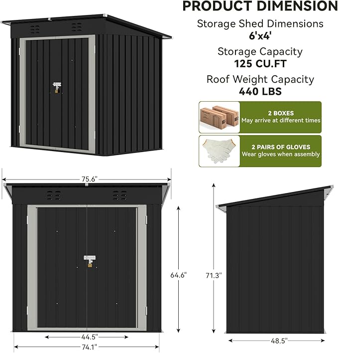 COMHOMA Shed Outdoor Storage Shed Metal,Lockable Doors Tool Sheds with Sloping Roof,Steel Garden Shed with Air Vent for Backyard,Patio,Lawn,Poolside (Grey, 6'*4')