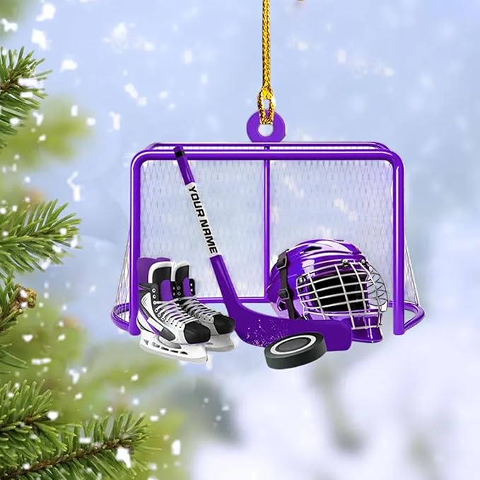 Custom Hockey Christmas Ornament 2025, Personalized Ice Hockey Skates Helmet and Stick Ornaments, Custom Name and Number, Sport Lovers Gifts, Christmas Tree Decoration