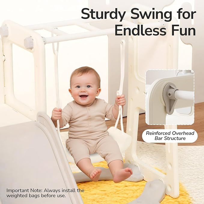 9 in 1 Toddler Slide and Swing Set with Basketball Hoop, Drawing Board, Rings & Telescope Indoor Outdoor Playset for Kids, Playground Activity Center, Toddler Swing and Slide Set