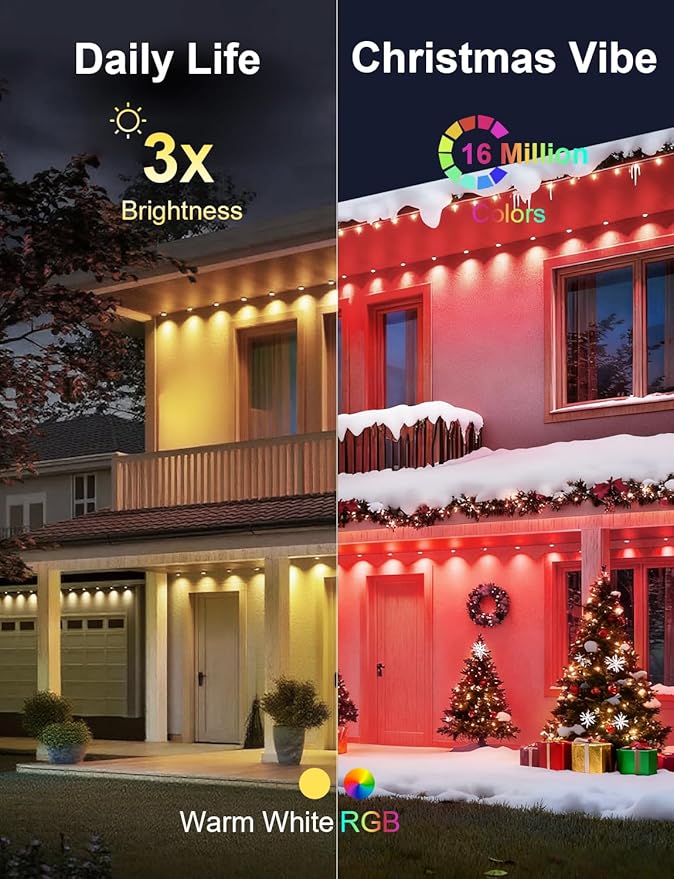 100Ft Permanent Outdoor Lights for House, RGB Halloween House Light Outdoor with Remote APP Control,IP67 Waterproof for Outside Decorations，Eaves Lights for Christmas, Holiday, Party, Daily
