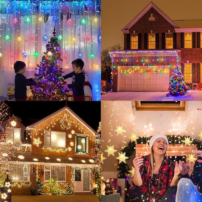 LED Christmas Curtain Lights,Snowflake Lights Decorations with Remote Control,USB Powered 24 Snowflakes 120 LEDs Window String Lights with 8 Modes Decor Christmas Wedding Party Wall Home Decor