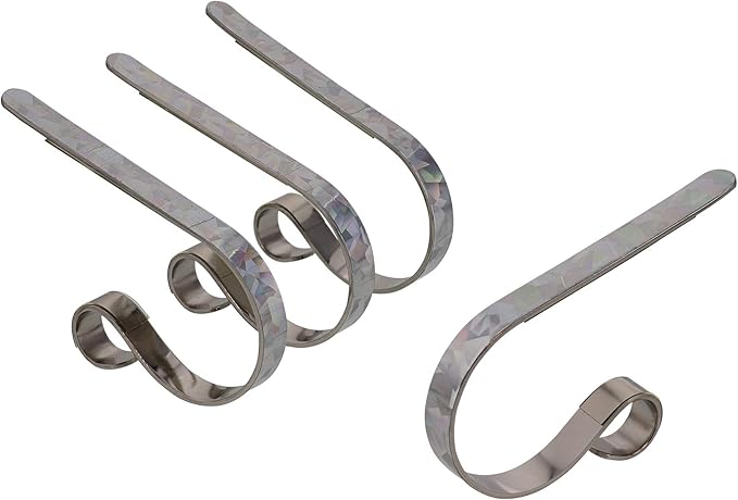 Haute Decor The Original MantleClip Stocking Holder - 4 Pack (Prismatic Silver) - Hang Christmas Stockings Safely and Securely from Mantels Up to 3 Inches Thick