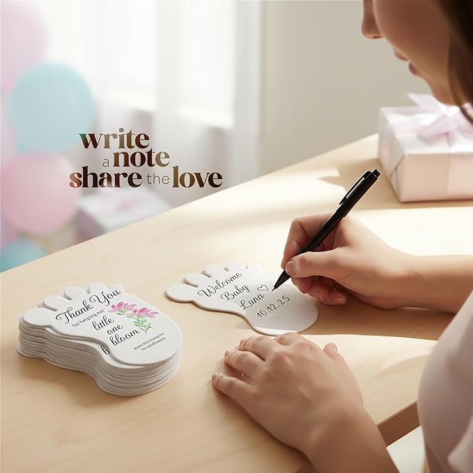 Baby Footprint Seed Paper – 12 pcs Pink Baby Shower Favors for Guests with Wildflower Seeds, Writable & Plantable, Gender Reveal, Birthday Gifts for Guest