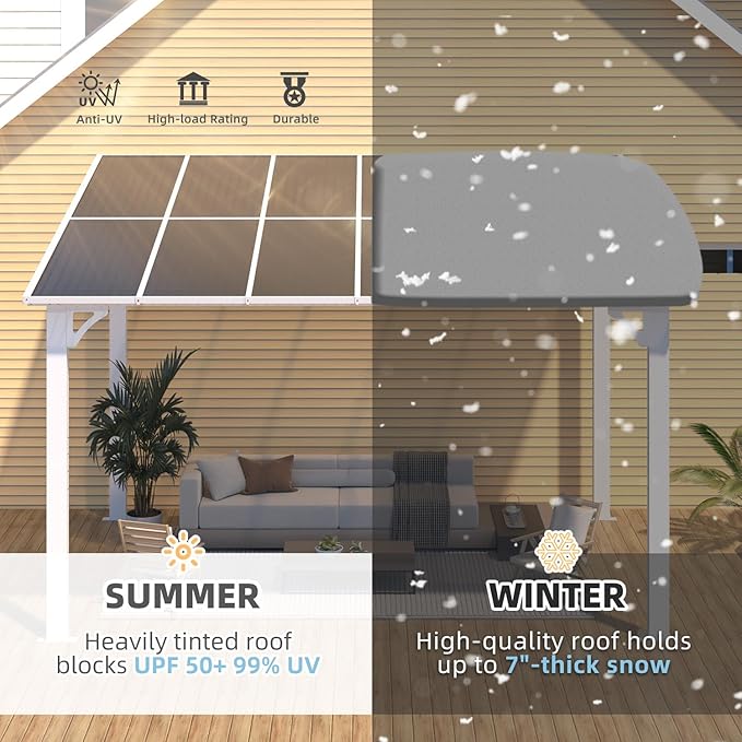 AECOJOY 12' x 8' Outdoor Gazebo Pergola for Patio, Large White Hardtop Lean to 8x12 Gazebo Shelter Pergolas and Gazebos Clearance with Patio Roof, Large Wall-Mounted Heavy Duty Awnings for Patio