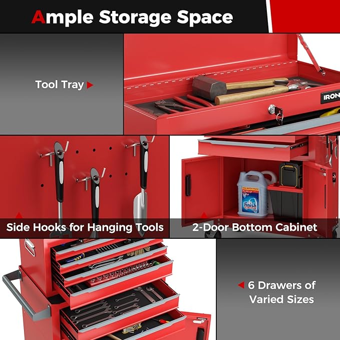 Goplus Tool Chest, 6 Drawers Extra Large Rolling Too Storage Cabinet with 4¡± Universal Lockable Wheels, Auto Lock, Protective Liner, 2-in-1 Heavy Duty Tool Box for Garage, Workshop