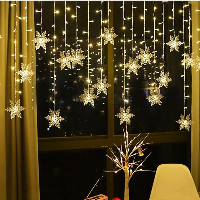 LED Christmas Curtain Lights,Snowflake Lights Decorations with Remote Control,USB Powered 24 Snowflakes 120 LEDs Window String Lights with 8 Modes Decor Christmas Wedding Party Wall Home Decor