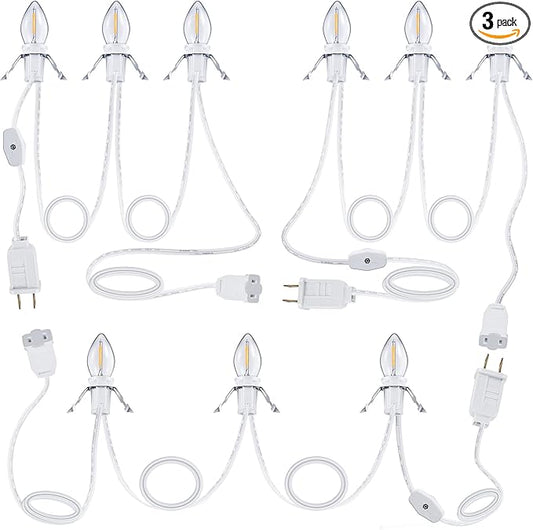 Meonum 3 Pack Accessory Cord with 3 LED Light Bulbs, 8.2 Ft Indoor Blow Mold Light Cord with Female Plug for Halloween Pumpkins Christmas Village Houses and Craft Projects Decoration, Warm White