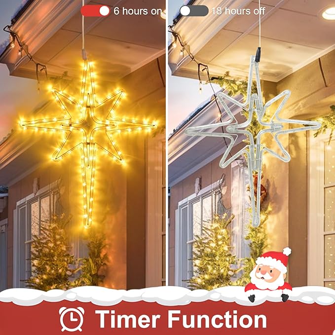 22" Bethlehem Star Outdoor Christmas Lights 90 LEDs Christmas Tree Lights Hanging Lights Mains Powered Polaris Christmas Decorations,Star of Bethlehem Lights for New Year Holiday Wedding Party Decor
