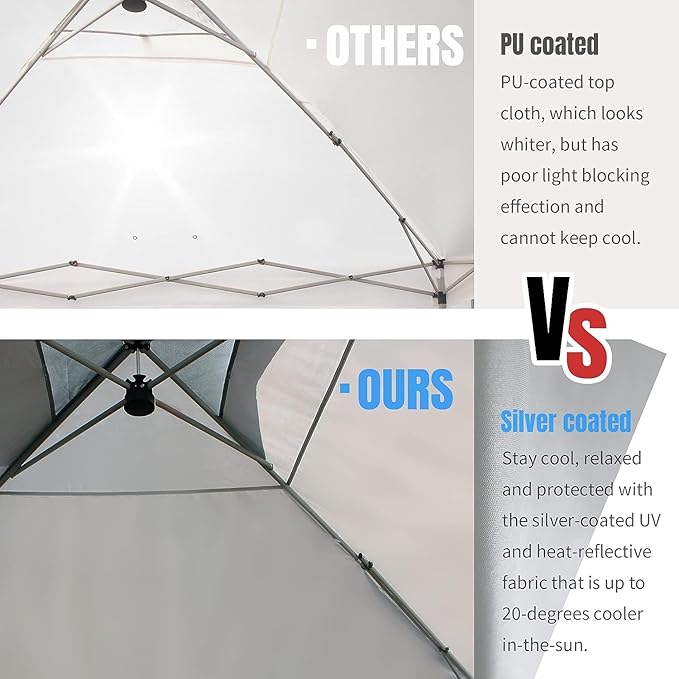 CROWN SHADES 10x10 Pop Up Canopy, Patented Center Lock One Push Tent Canopy, Newly Designed Storage Bag, 8 Stakes, 4 Ropes (10x10, Grey)