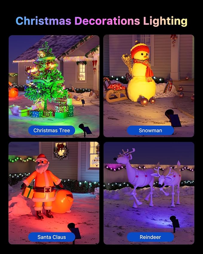 2 Pack Christmas Color Change Solar Spotlights Outdoor Waterproof Led Landscape Spot Lights Uplighting for Gingerbread Man, Snowman, Reindeer, Decorations, Holiday Ambient Lighting Lawn, Yard, Garden
