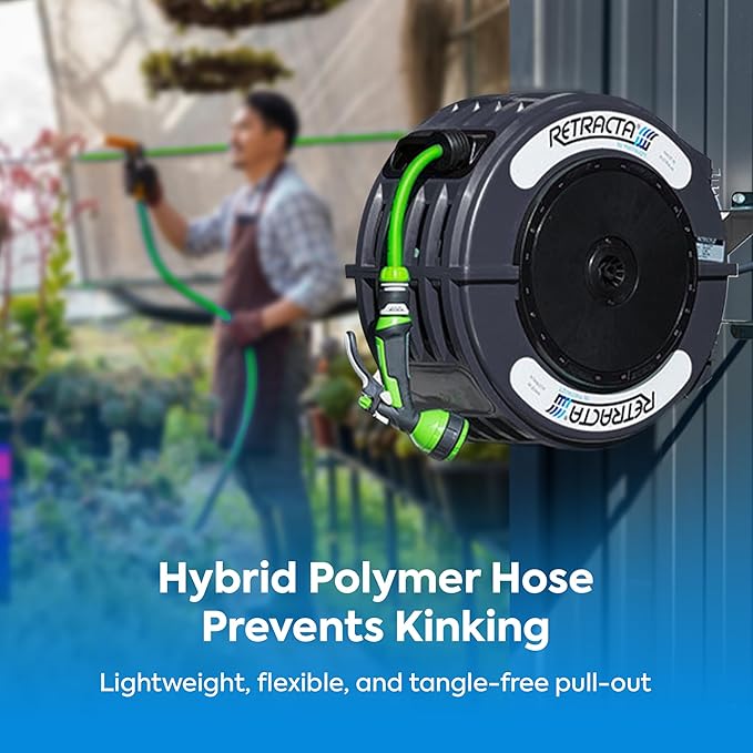 Macnaught Retractable Garden Hose Reel, 82 Ft Water Hose Reel Heavy Duty Retractable Hose with Metal 180¡Æ Swivel Rotation Bracket for Wall Mount - Gray