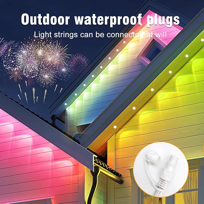 Permanent Outdoor Lights,50ft Smart RGB LED Outdoor Light Strip with Remote APP Control,IP67 Waterproof Christmas Fairy Lights for Christmas Decor,Halloween,Holiday,Party, House Outside Decor