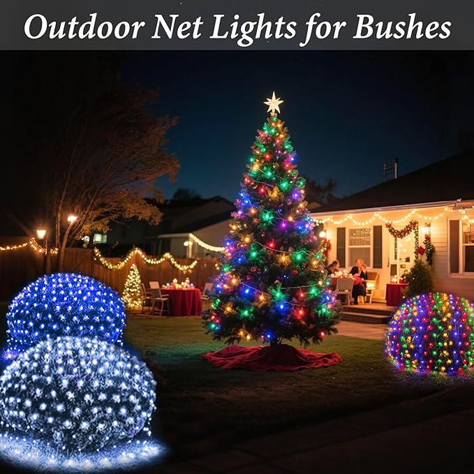 OYCBUZO 300LED White Net Lights, 14.8ft x 5ft Connectable Christmas Outdoor Mesh Lights with 8 Lighting Modes, Waterproof Fairy Lights Plug in for Bushed Xmas Tree Holiday Party Garden Decoration