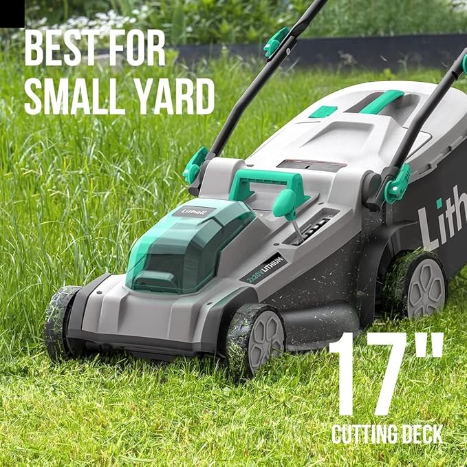 Litheli Cordless 17 Inch Electric Lawn Mower, 2 x 20V 4.0Ah Battery Powered Push Lawn Mowers with Brushless Motor, Battery & Charger Included