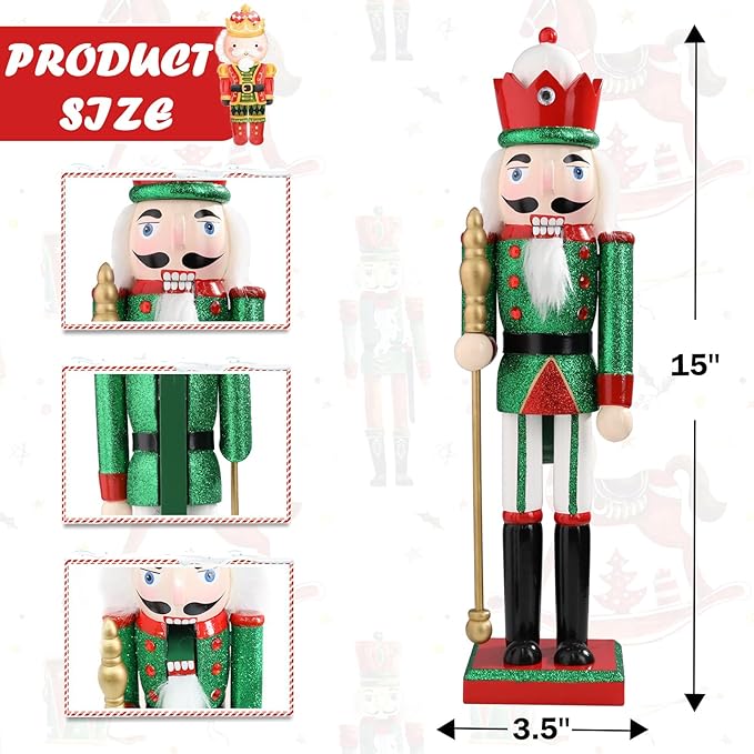 Christmas Nutcrackers Figure 15Inch 1PCS Wooden Nutcracker Ornament Nutcracker Christmas Decoration Figures for Desktop Home Decor Kids Gift