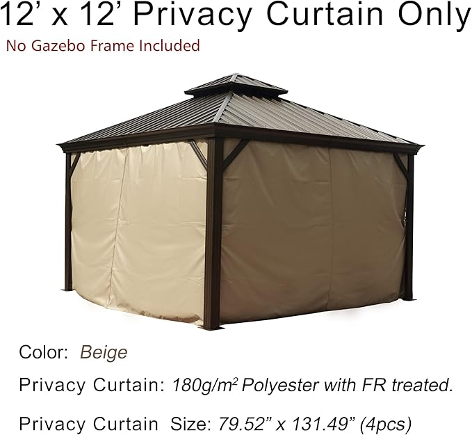 Kozyard Privacy Curtain Outdoor Waterproof Sidewall for Hardtop Patio Gazebo, OEM Replacement for Alexander, Caesar, Rosana and Apollo Model (12ft x12 ft, Brown)