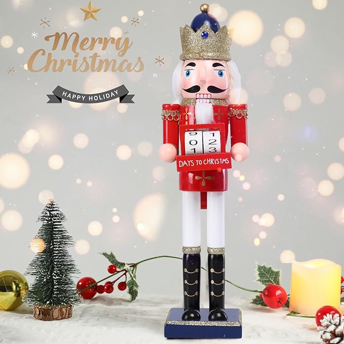 Christmas Nutcracker Decorations Nutcracker Figure 15 Inch Wooden Nutcrackers Collectible Ornament Nutcracker Soldier for Table Desktop Home Christmas Decor Xmas Indoor Decor Countdown