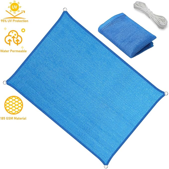 10' x 20' Blue Sun Shade Sail Straight Edge Canopy Awning Pergola Cover, for Outdoor Patio Lawn Garden Backyard Carport
