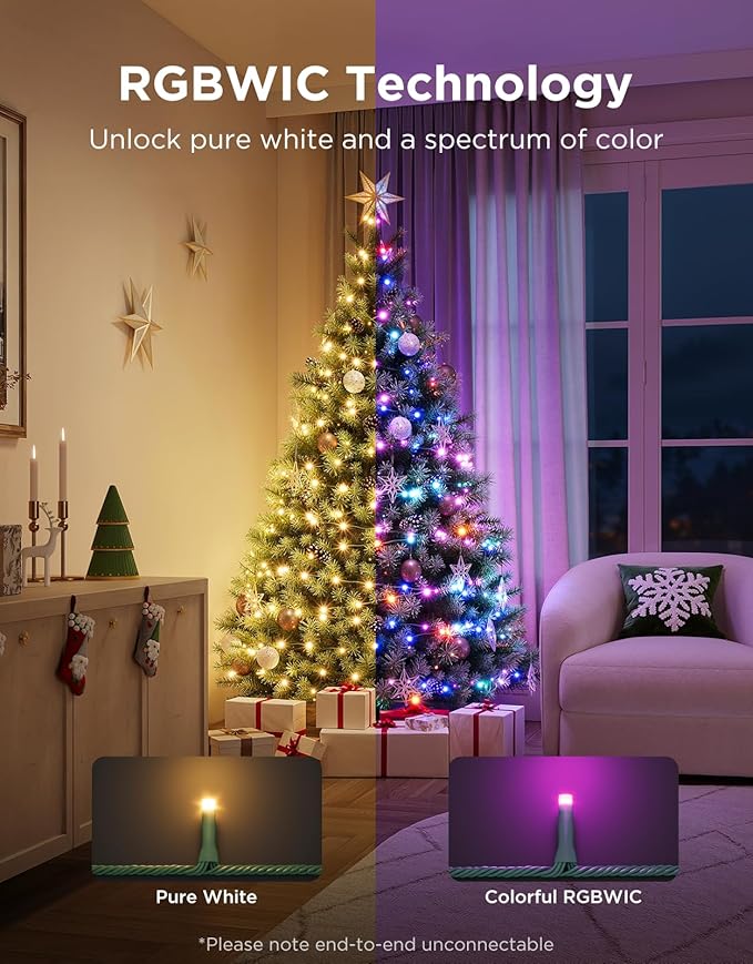 Govee Christmas Sparkle String Lights 99ft, RGBWIC String Lights with 375 Bullet-Head LEDs, App-Controlled, 140+ Scene Modes, Shape Mapping, Music Sync, Works with Alexa, Indoor Holiday Decorations