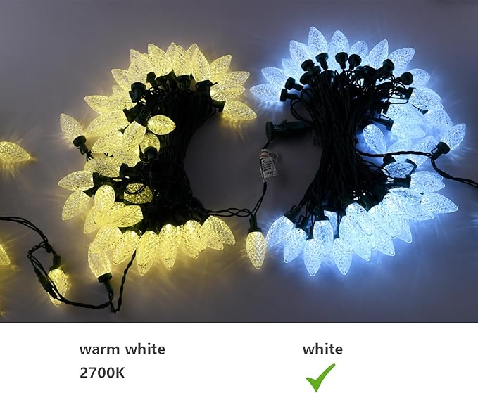 C9 LED Outdoor Christmas Lights,C9 String Lights with Quick Clips,for Xmas House Roof Gutter,Plug in & Connectable,132FT 200 Light,Cold White Faceted