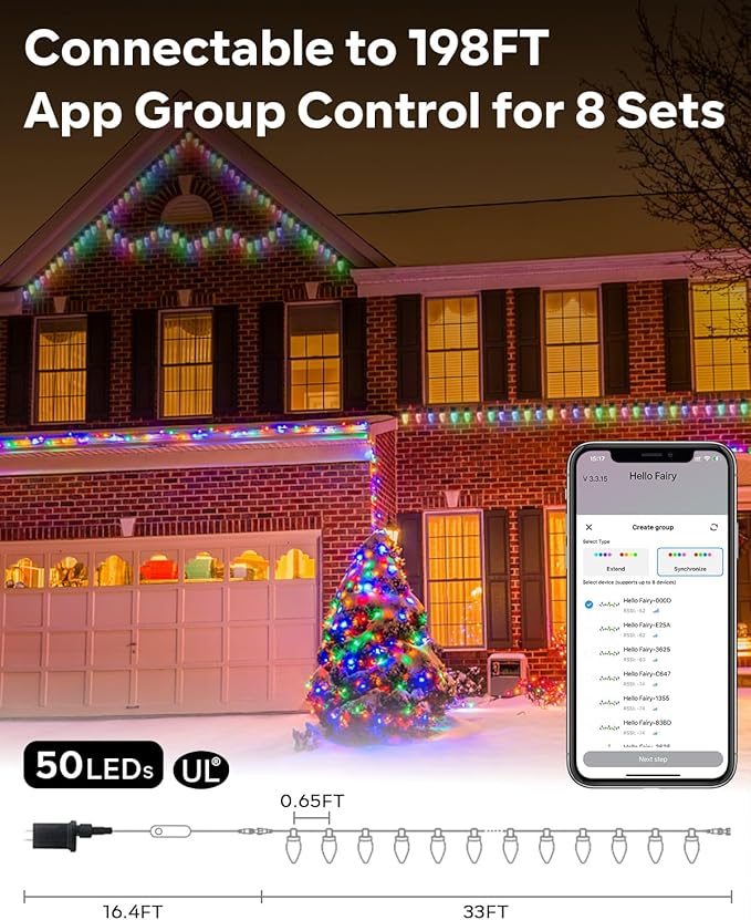 Avatar Controls Smart C9 Christmas Lights Outdoor 33FT 50LED – APP & Remote Controlled, Music Sync, 16M Colors, 100+ Modes, Waterproof Connectable String Lights for Tree, Porch, Windows