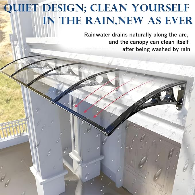 Patio Awning Canopy for Doors & Windows - Polycarbonate UV Rain Snow Shield, Weatherproof Outdoor Overhang Cover with Hollow Sheet Design, Entryway Protection