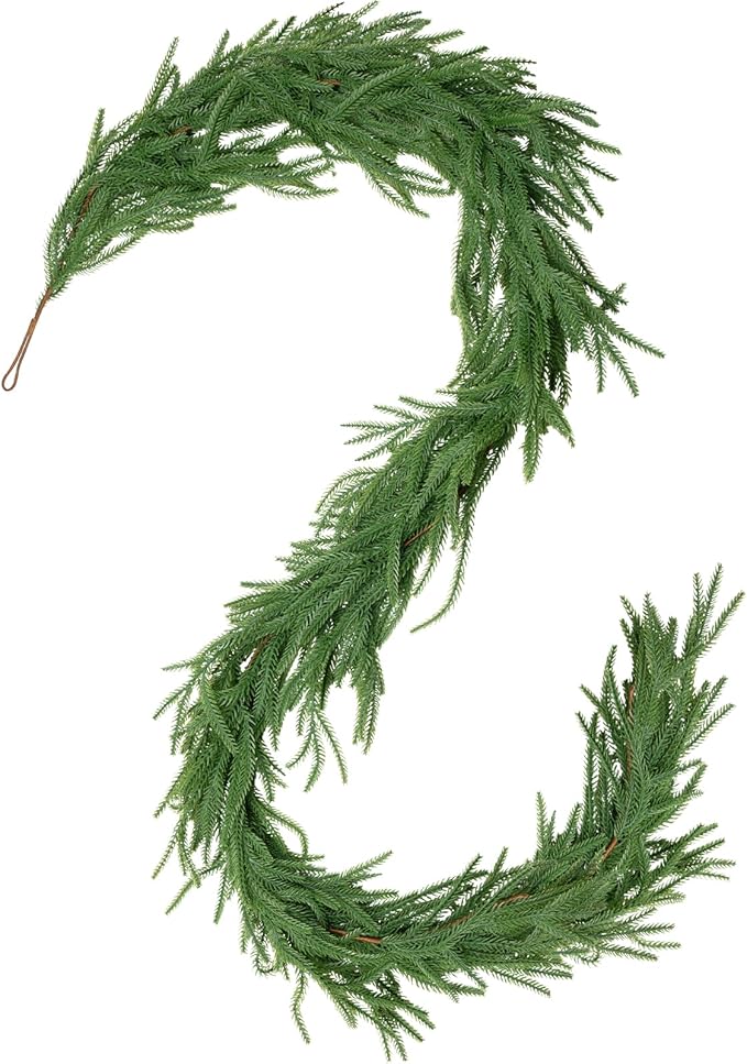 9FT Christmas Garland Artificial Norfolk Pine Garlands Real Touch Winter Green Greenery Garland Christmas Decoration Xmas Garland for Door Table Mantle Wall Indoor Outdoor Christmas Decor