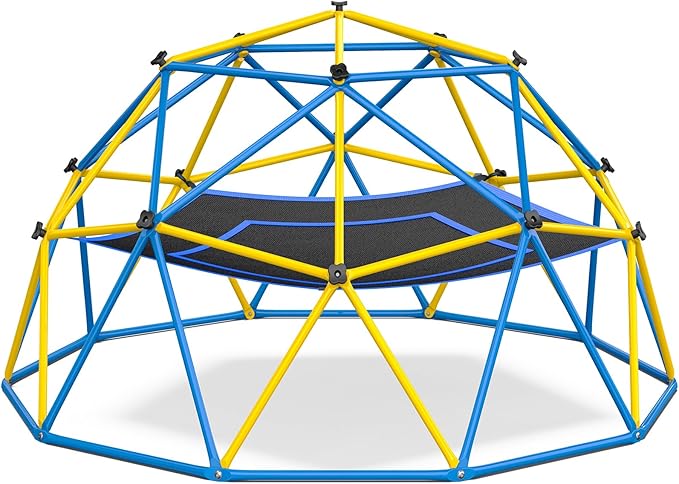 Hapfan 10ft Climbing Dome with Hammock, Jungle Gym for Kids 3-8 Backyard with Heavy Duty Monkey Bars Made of Anti-Rust Steel