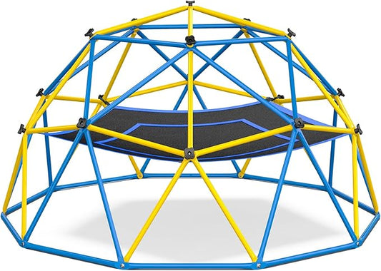 Hapfan 10ft Climbing Dome with Hammock, Jungle Gym for Kids 3-8 Backyard with Heavy Duty Monkey Bars Made of Anti-Rust Steel