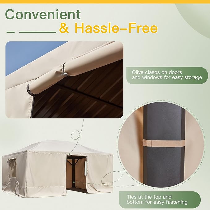 MELLCOM Winter Gazebo Cover for 12×16 Hardtop Gazebo, Accessories for All Seasons, with Mesh Screens and Doors and Windows