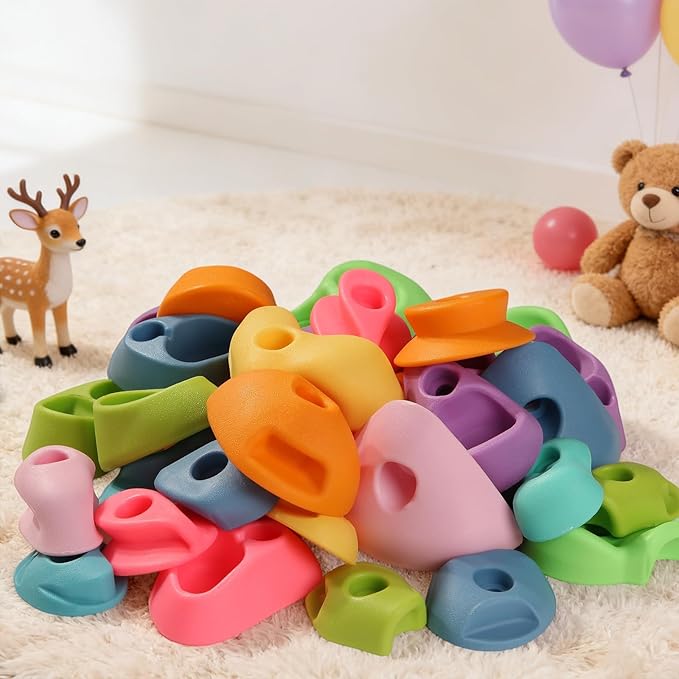 50 PCS Rock Climbing Holds for Kids,Rock Climbing Wall Grips Climbing Rocks Wall Kit for Indoor and Outdoor Playground Play Set with Hardware£¨Pastel Color£©