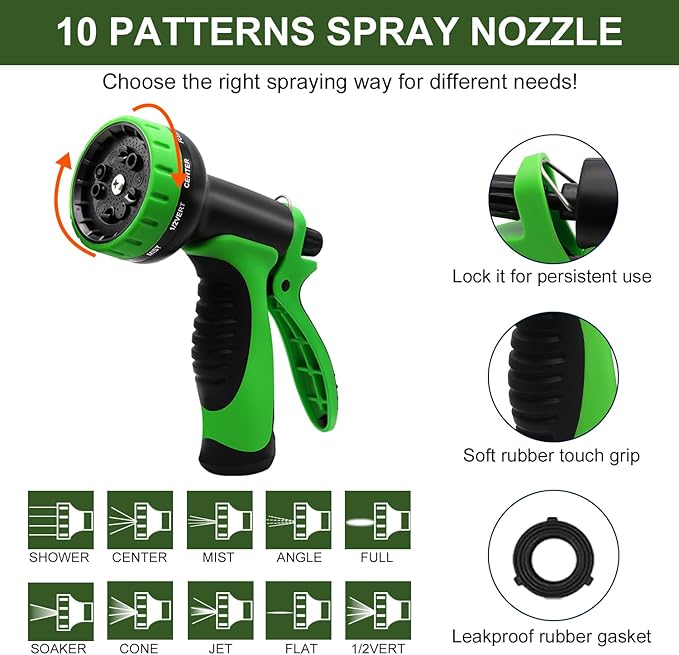 Expandable Garden Hose 50 FT, Water Hose with 10-Function High-Pressure Spray Nozzle, Heavy Duty Flexible Hose, 3/4 Solid Brass Fitting
