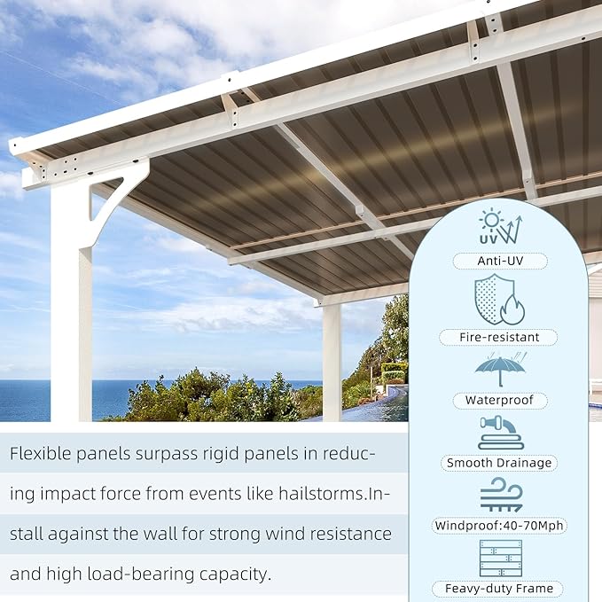 AECOJOY 20' x 10' White Outdoo Gazebo for Patio, Large Wall-Mounted Pergolas and Gazebos Clearance Hard Top 10x20 Lean to Metal Gazebo Shelter Patio Roof, Heavy Duty Awnings for Patio, Decks
