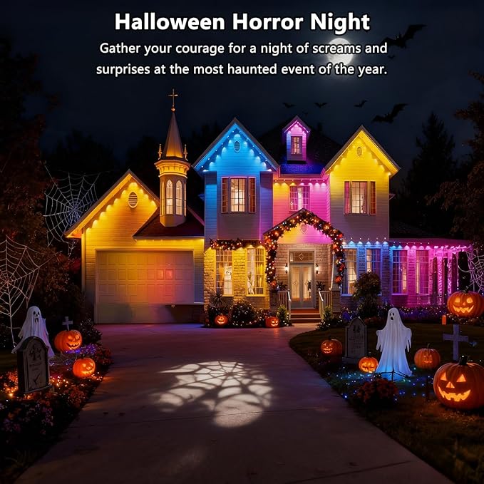 Permanent Outdoor Lights for House: 100FT Smart RGB+IC Eave Light for Halloween Christmas Decor,Warm/Cool White Lighting,IP67 Waterproof,Compatible with Alexa Google Assistant,White