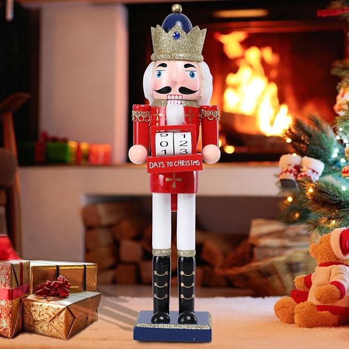 Christmas Nutcracker Decorations Nutcracker Figure 15 Inch Wooden Nutcrackers Collectible Ornament Nutcracker Soldier for Table Desktop Home Christmas Decor Xmas Indoor Decor Countdown